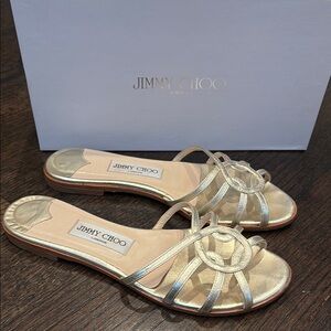 Jimmy Choo Metallic Gold Flat Rocco Sandals